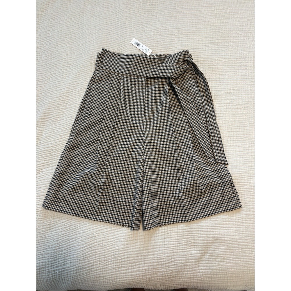 REBECCA TAYLOR Shorts Wool Blend Brown Houndstooth Tie Waist Size‎ 2 Minimalist
